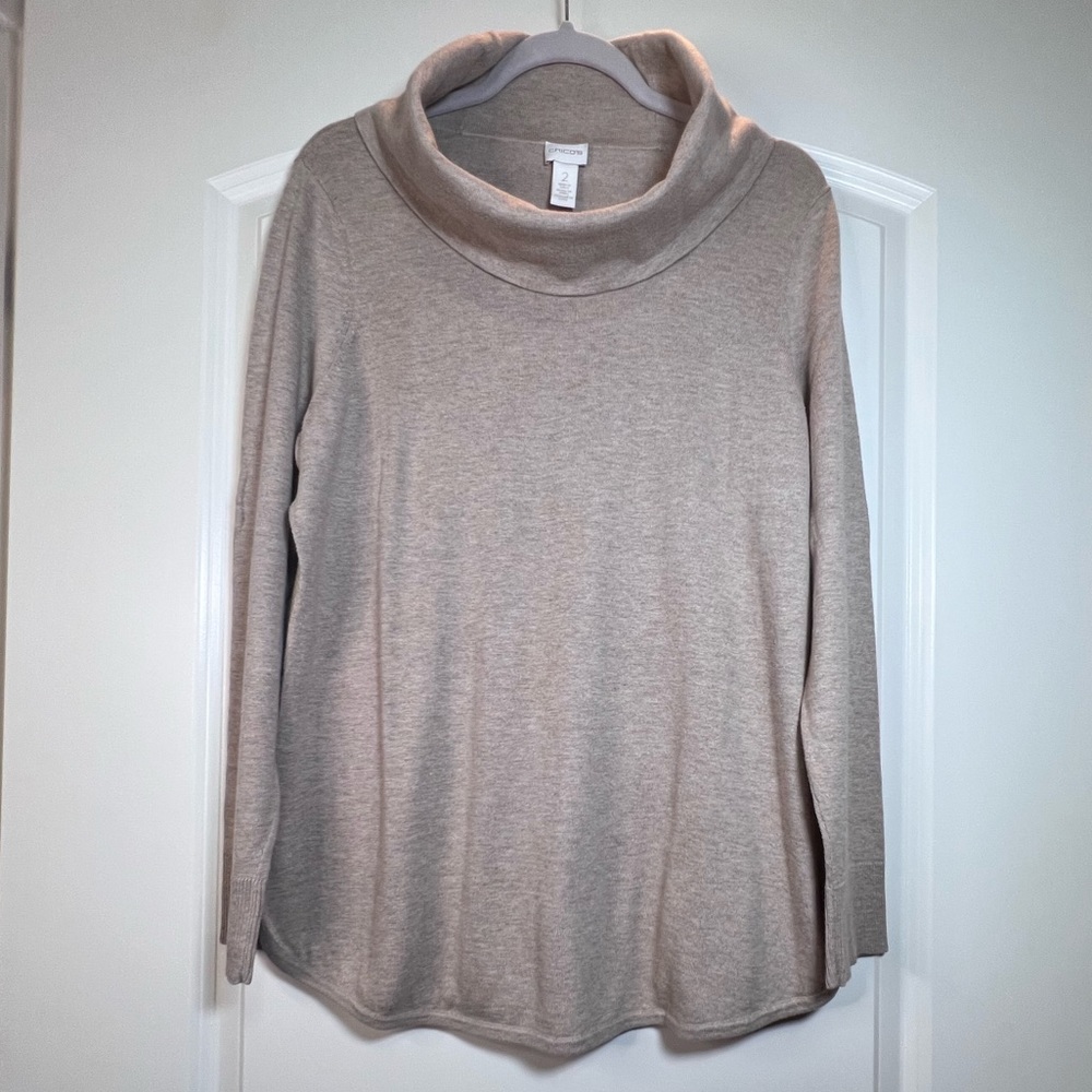 Chico’s Size Large (2) - Soft Cowl Neck Neutral Pull Over Sweater - EUC